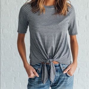 Clad & Cloth Promesa Tie Front Striped Tee